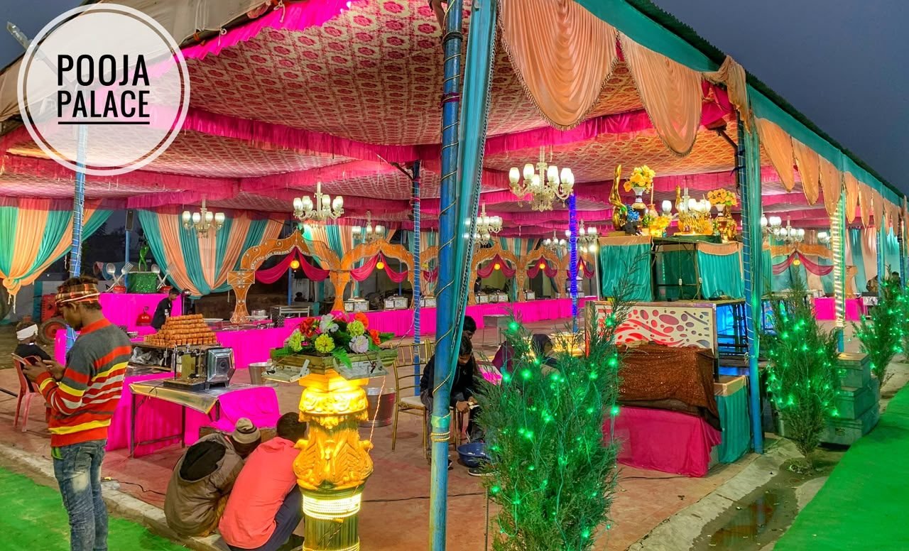 Colorful buffet and dining setup